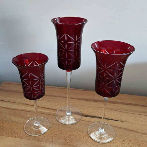PartyLite Garnet Stemmed Tea light Trio - Picture 4 of 7